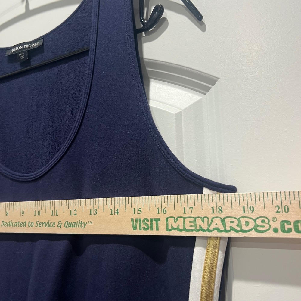 Boston Proper Maxi Dress Womens L Navy Blue Gold Stripe Tank Slit 2BB543 - Picture 6 of 7